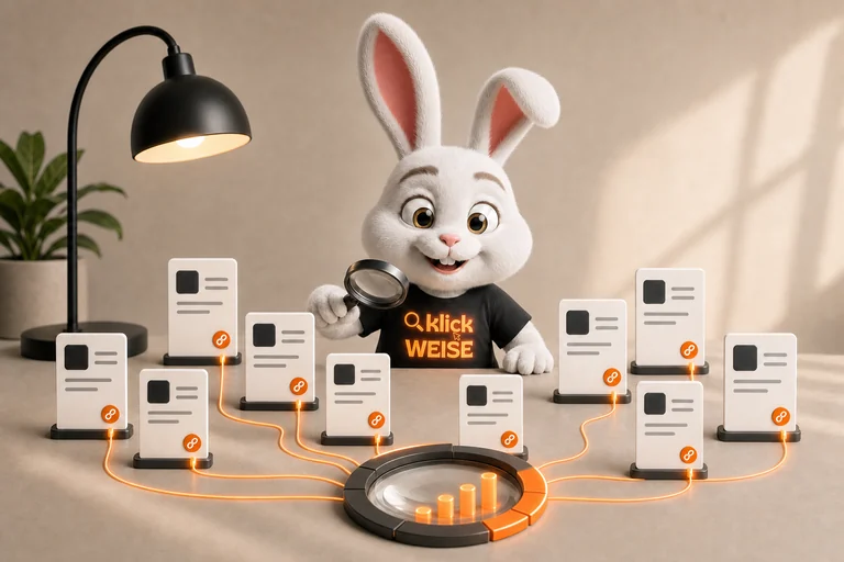 Klickweise-Maskottchen visualisiert Erwähnungsrate in einer eigenständigen Mess- und Analyseszene.